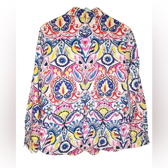 J. McLaughlin Lois Multicolor Paisley Floral Bird Print Women COTTON Shirt   S - Picture 7 of 10